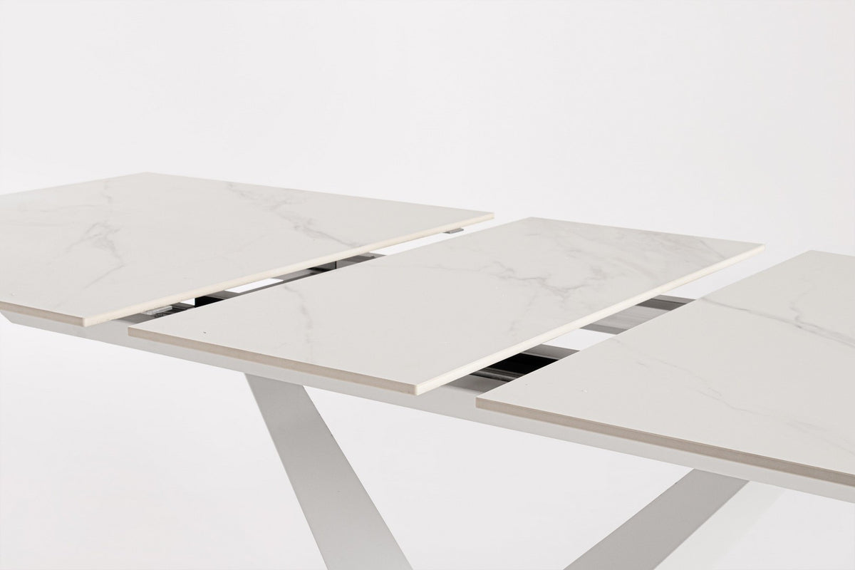Tavolo allungabile in gres porcellanato effetto marmo 160-200x90 cm