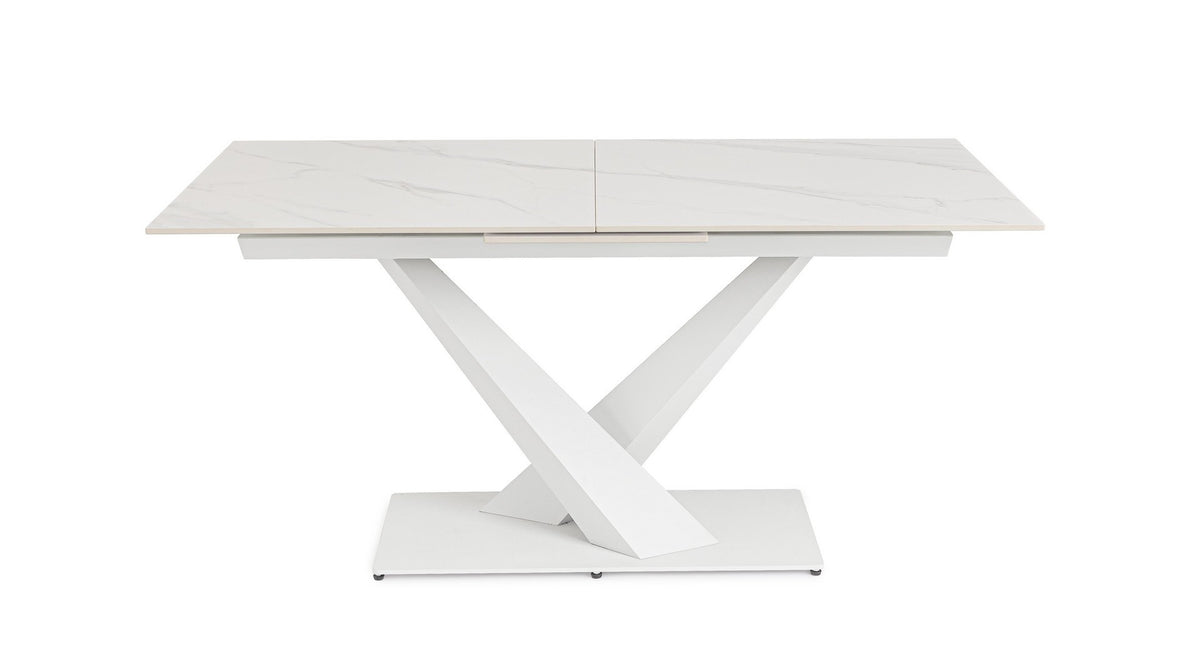 Tavolo allungabile in gres porcellanato effetto marmo 160-200x90 cm