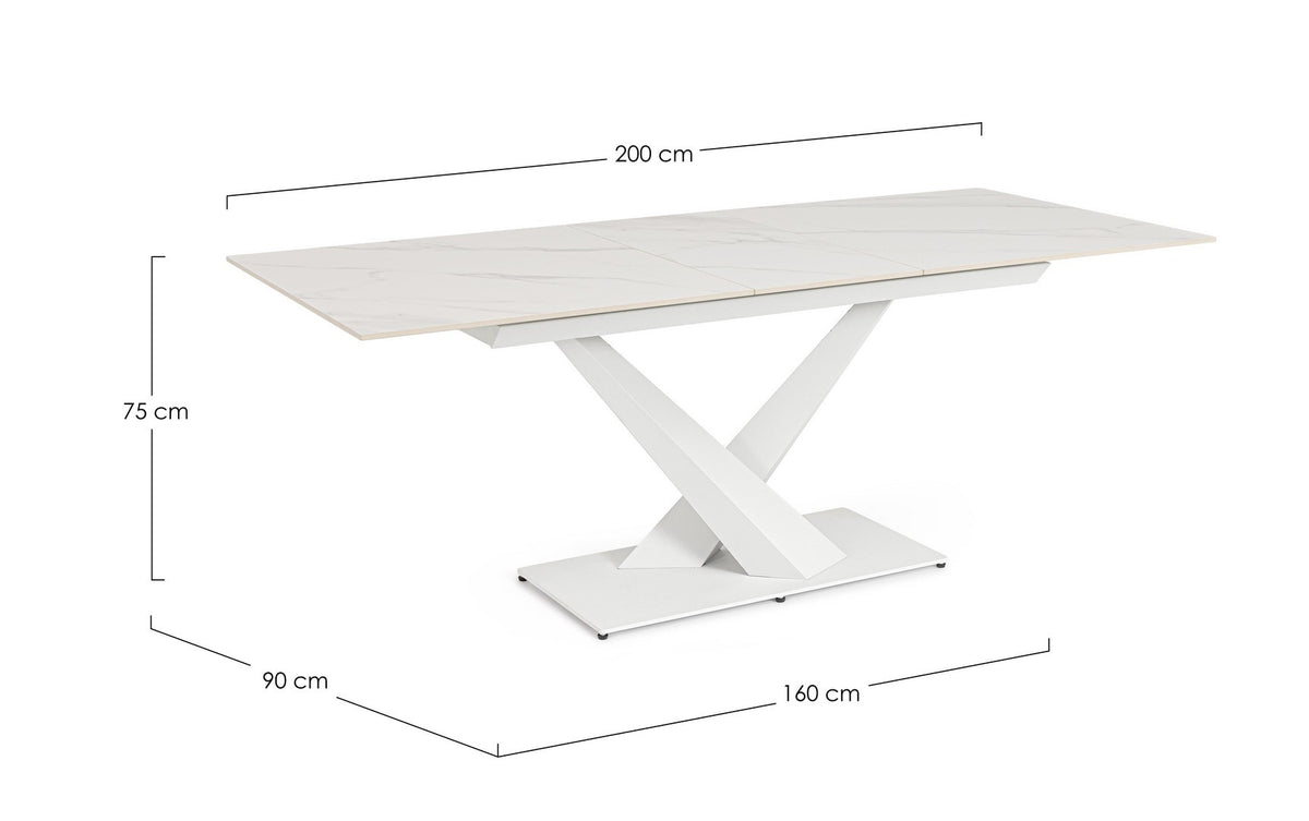 Tavolo allungabile in gres porcellanato effetto marmo 160-200x90 cm