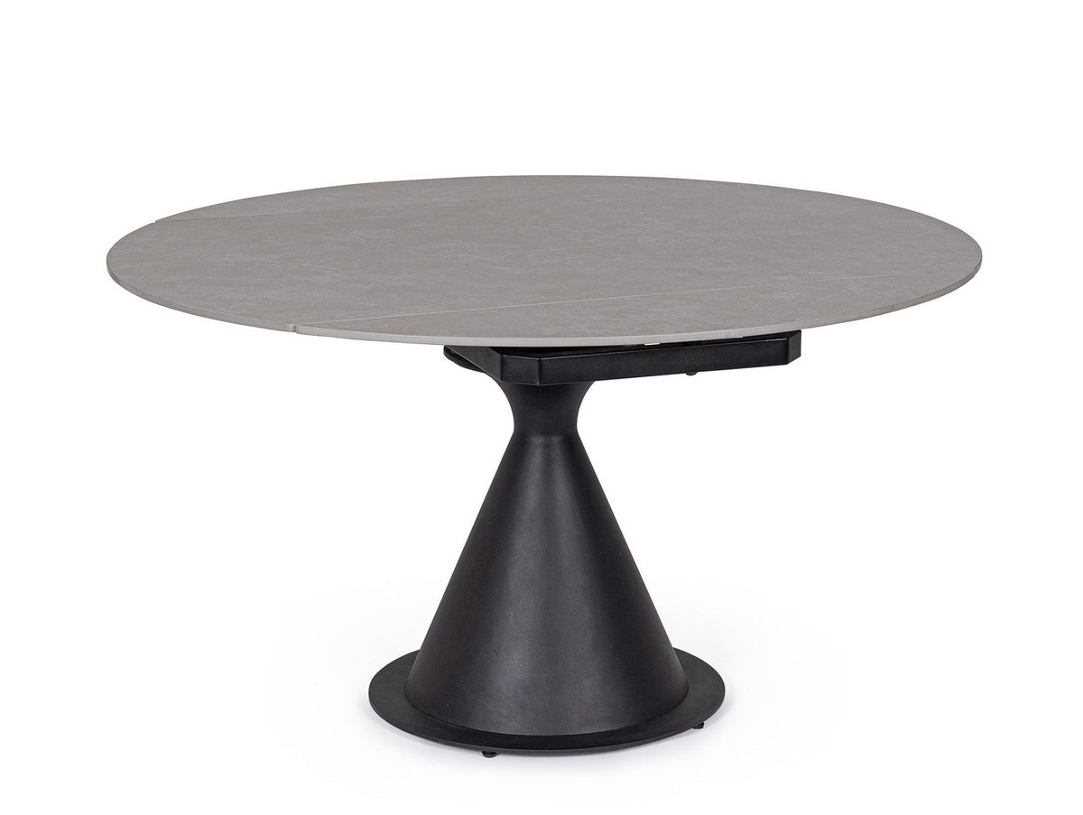 Tavolo rotondo allungabile in gres porcellanato effetto marmo 85-135 cm - Nero con piano grigio opaco