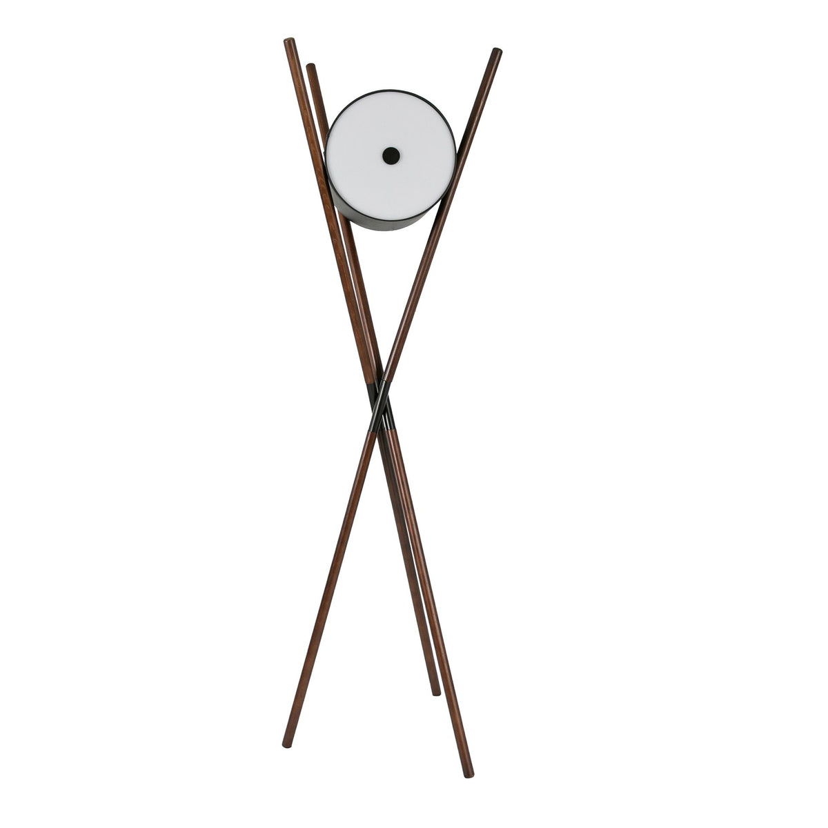 Lampada da terra in legno rivestita in similpelle nera e noce scuro