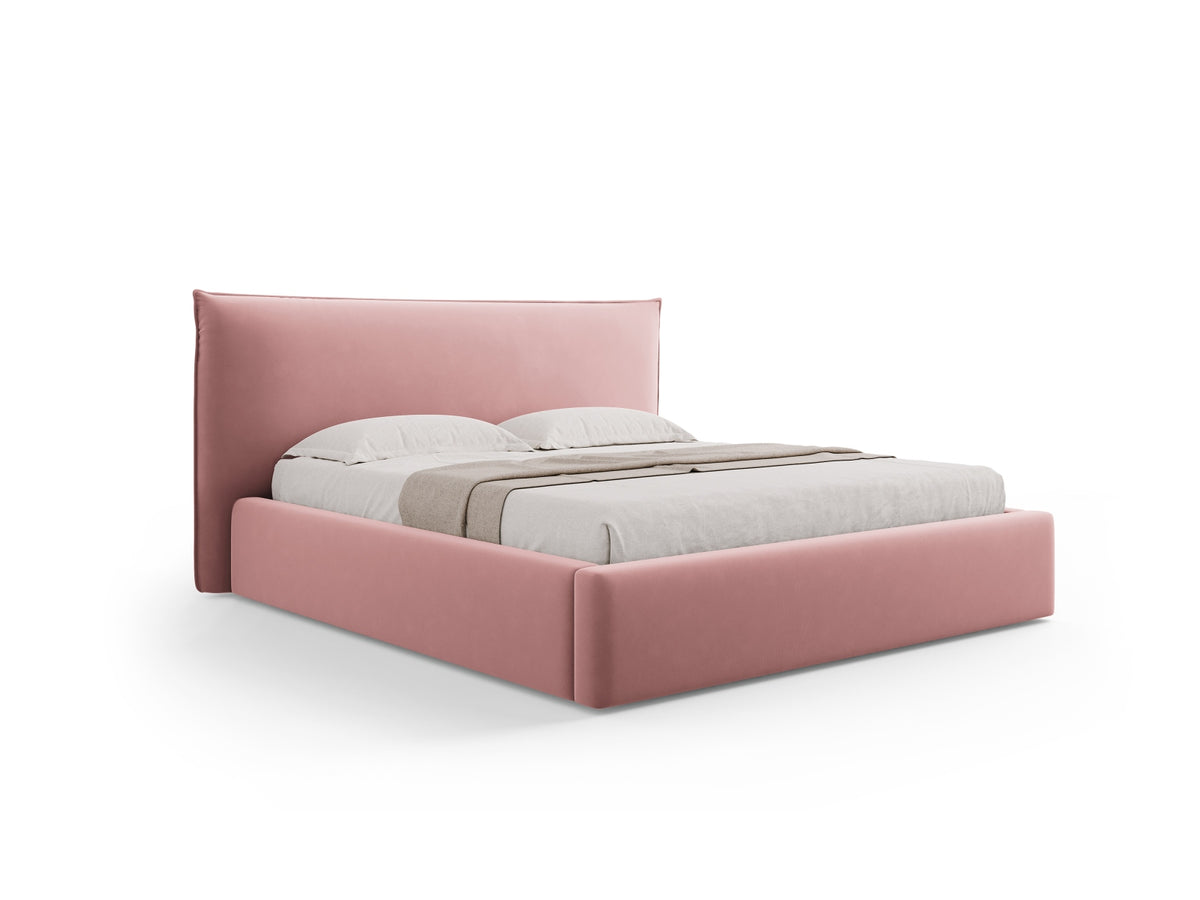 Letto con Contenitore e Testata in Velluto, "Kaelle", 223x240x111 - Rosa