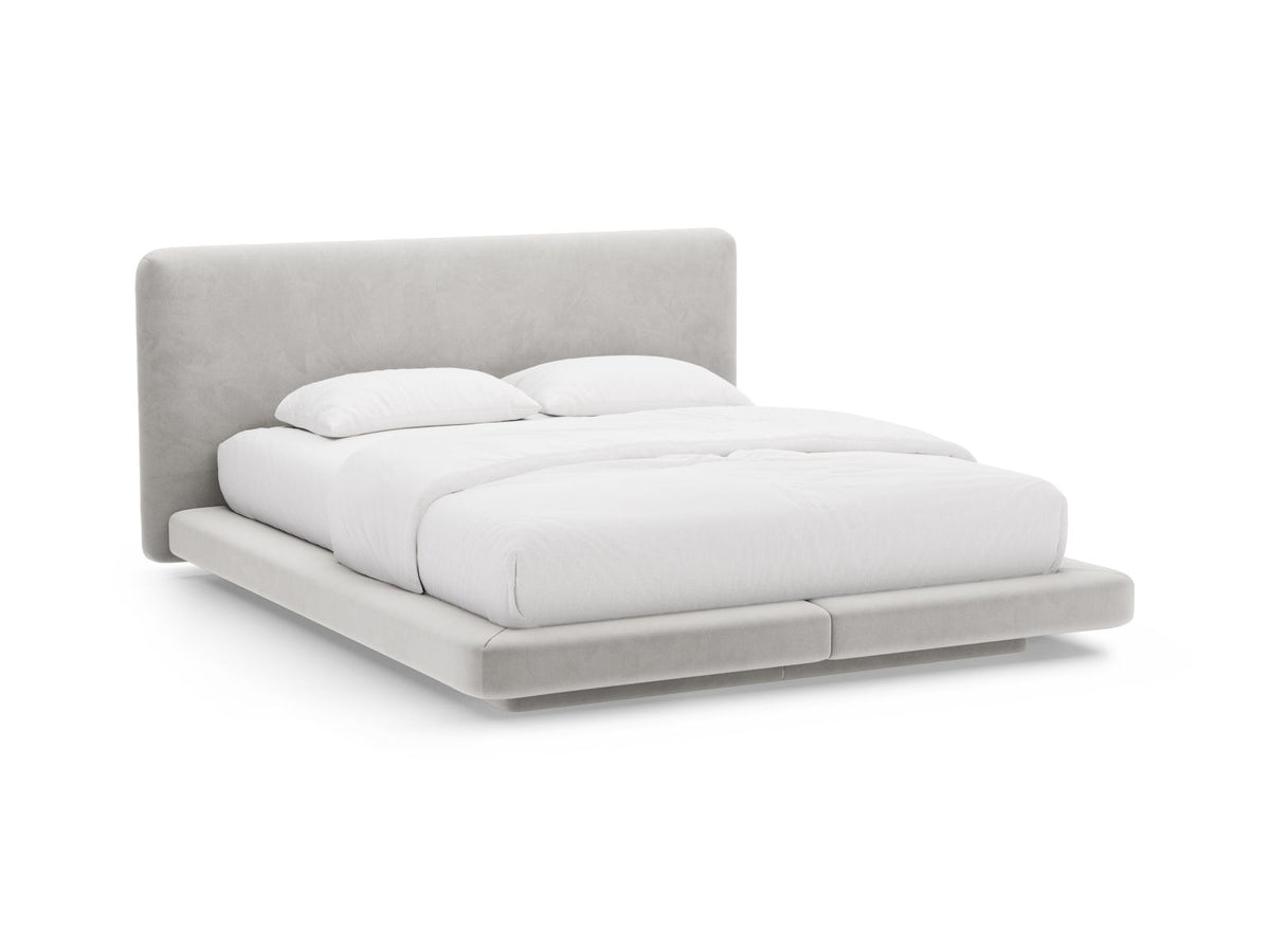 Letto con Testata in Velluto, "Linea", 225x224x98 - Grigio Chiaro