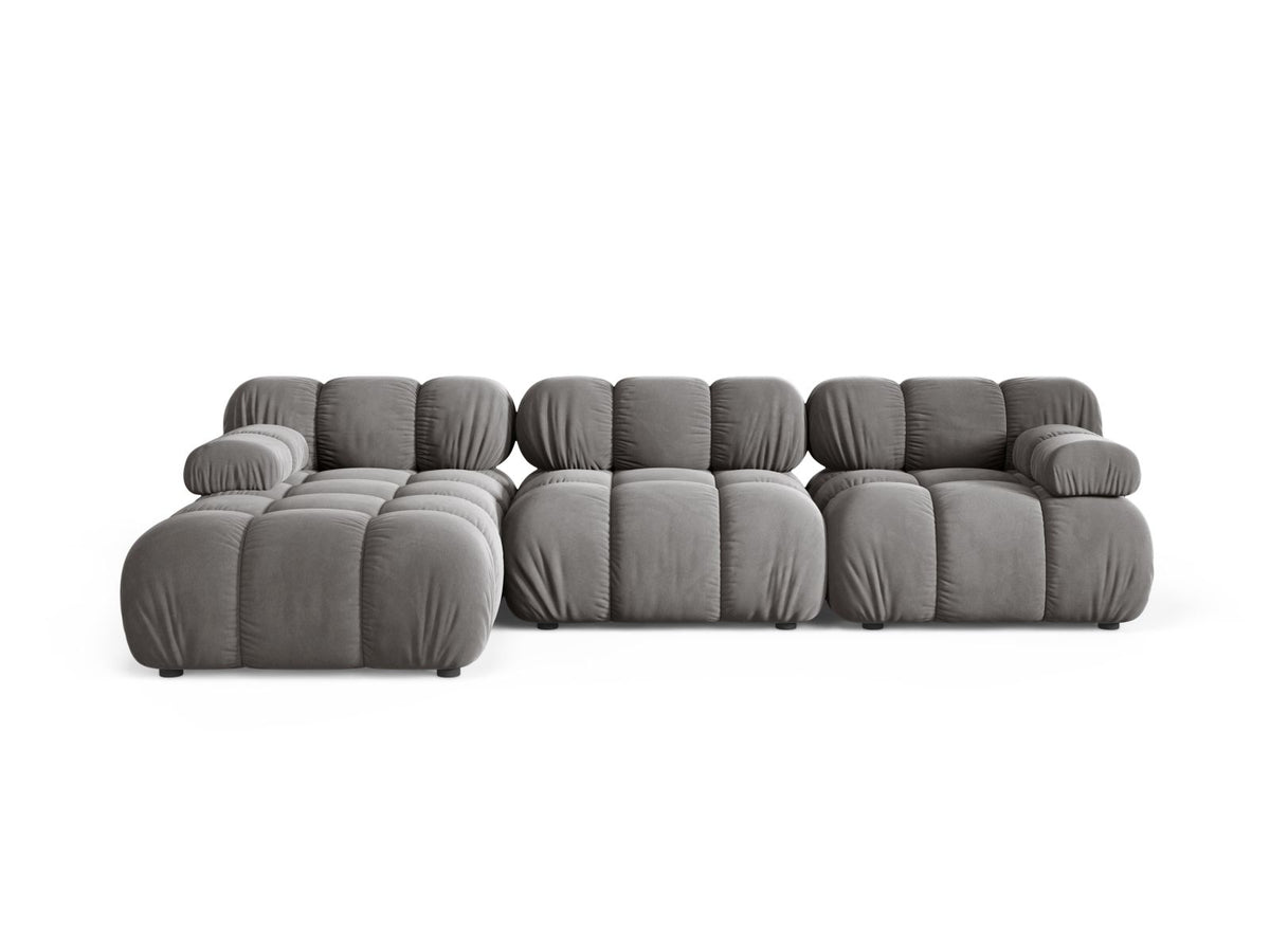 Divano Angolare Modulare Sinistro in Velluto, "Bellis", 4 Posti, 282x155x70 - Grigio Chiaro