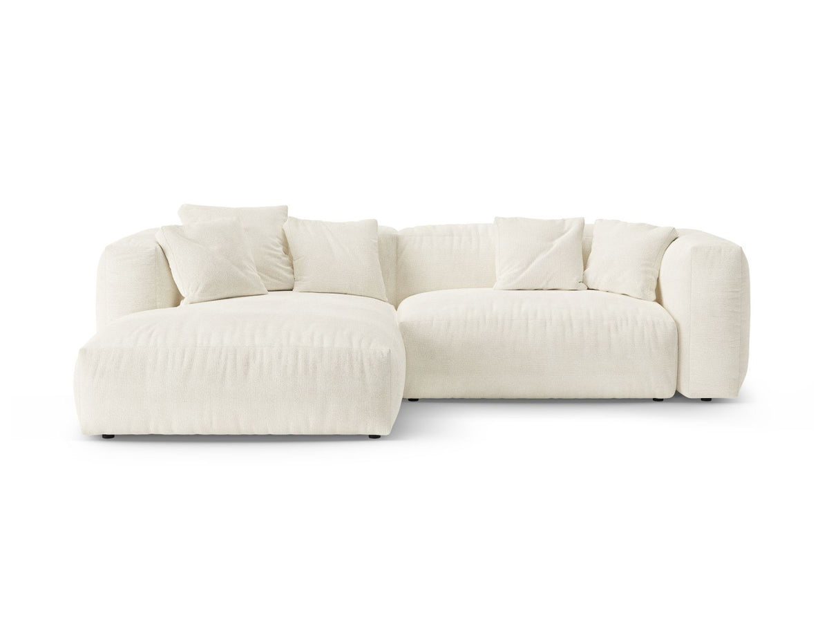 Divano Angolare Sinistro Letto con Contenitore in Bouclé, "Martina", 4 Posti, 280x170x75 - Avorio