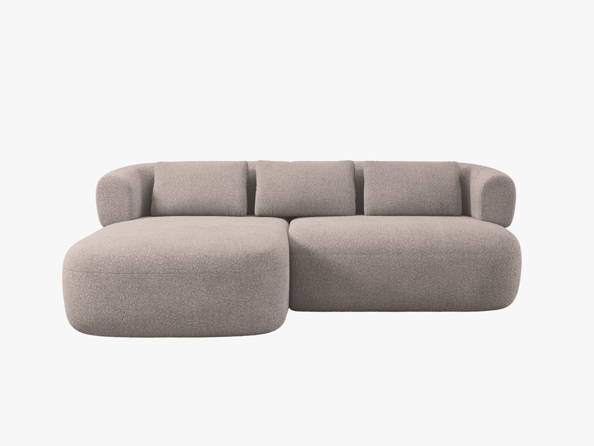 Divano Angolare Sinistro in Bouclé, "Jenny", 5 Posti, 200x145x73 - Marrone Chiaro